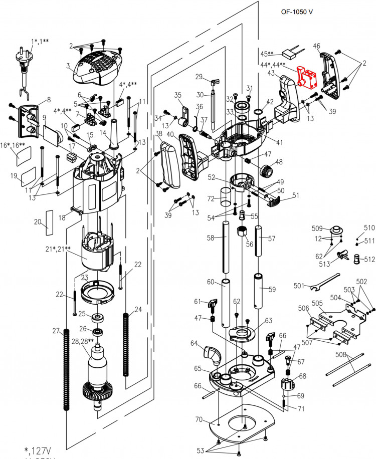 Купити кнопку пуску для фрезерної машини DWT OF-1050 V, OF-2100 V